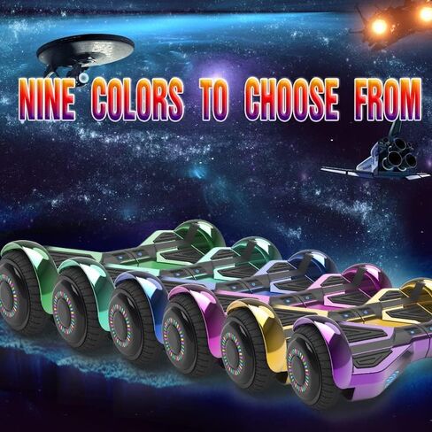 Starship Electric Hoverboard with Bluetooth Speaker, Chrome Color Self Balancing Scooters with Science Fiction Design and 6.5 inch LED Wheels (Chrome Blue) in Kuwait