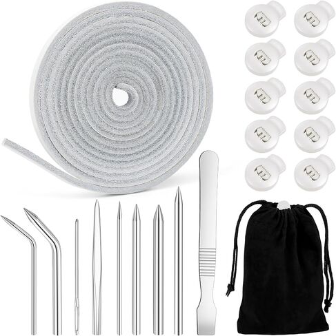 Anglekai 21PCS Baseball Glove Lace Needles Kit, Softball Glove Repair Lace Kit, 8PCS Needles/ 78 in Leather Strip/ 10 Locks/Bag (Grey White) in Kuwait