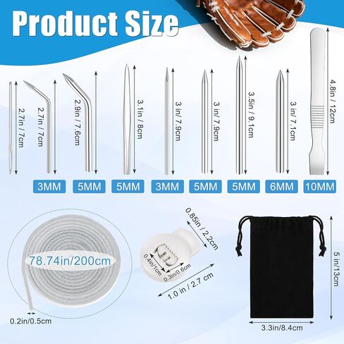 Anglekai 21PCS Baseball Glove Lace Needles Kit, Softball Glove Repair Lace Kit, 8PCS Needles/ 78 in Leather Strip/ 10 Locks/Bag (Grey White) in Kuwait