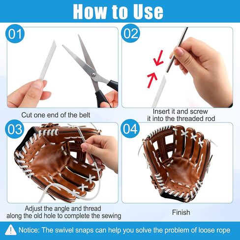 Anglekai 21PCS Baseball Glove Lace Needles Kit, Softball Glove Repair Lace Kit, 8PCS Needles/ 78 in Leather Strip/ 10 Locks/Bag (Grey White) in Kuwait