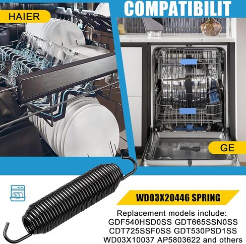 WD03X20446 Dishwasher Door Spring Compatible with GE Hotpoint, Haier,RCA and Selected Kenmore Dishwashers, Replace WD03X10037 AP5803622,GDF540HSD0SS,3028346,PS8768365 (2 pcs) in Kuwait