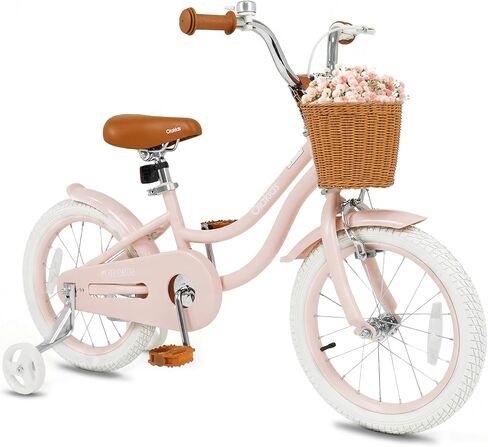 Olakids Kids Bike, 12 14 16 18 20 Inch Toddlers Bike with Training Wheels Rattan Basket Safety Bell Adjustable Seat and Handlebar for Girls Boys in Kuwait