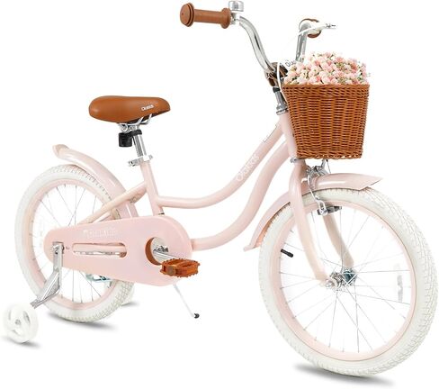 Olakids Kids Bike, 12 14 16 18 20 Inch Toddlers Bike with Training Wheels Rattan Basket Safety Bell Adjustable Seat and Handlebar for Girls Boys in Kuwait