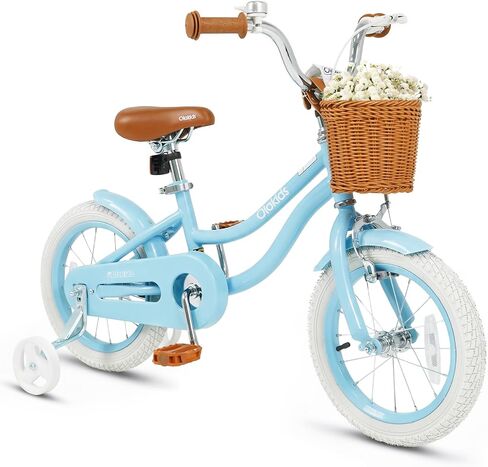 Olakids Kids Bike, 12 14 16 18 20 Inch Toddlers Bike with Training Wheels Rattan Basket Safety Bell Adjustable Seat and Handlebar for Girls Boys in Kuwait