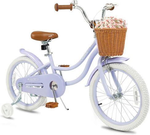 Olakids Kids Bike, 12 14 16 18 20 Inch Toddlers Bike with Training Wheels Rattan Basket Safety Bell Adjustable Seat and Handlebar for Girls Boys in Kuwait