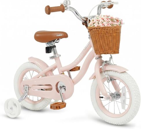 Olakids Kids Bike, 12 14 16 18 20 Inch Toddlers Bike with Training Wheels Rattan Basket Safety Bell Adjustable Seat and Handlebar for Girls Boys in Kuwait