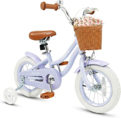 Olakids Kids Bike, 12 14 16 18 20 Inch Toddlers Bike with Training Wheels Rattan Basket Safety Bell Adjustable Seat and Handlebar for Girls Boys in Kuwait