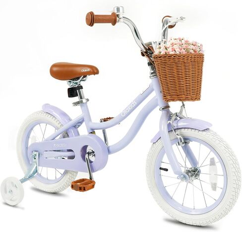 Olakids Kids Bike, 12 14 16 18 20 Inch Toddlers Bike with Training Wheels Rattan Basket Safety Bell Adjustable Seat and Handlebar for Girls Boys in Kuwait