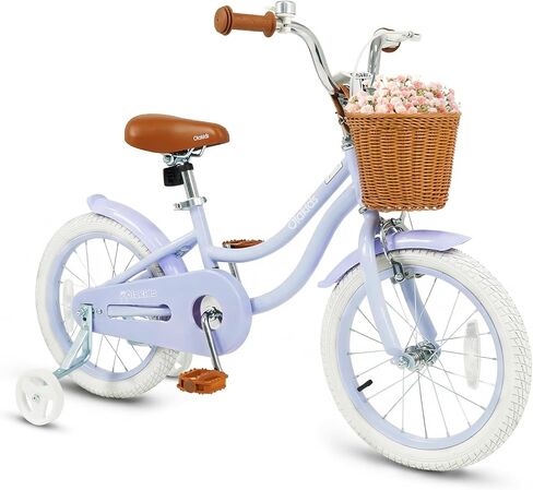 Olakids Kids Bike, 12 14 16 18 20 Inch Toddlers Bike with Training Wheels Rattan Basket Safety Bell Adjustable Seat and Handlebar for Girls Boys in Kuwait