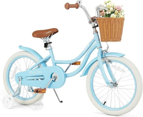 Olakids Kids Bike, 12 14 16 18 20 Inch Toddlers Bike with Training Wheels Rattan Basket Safety Bell Adjustable Seat and Handlebar for Girls Boys in Kuwait