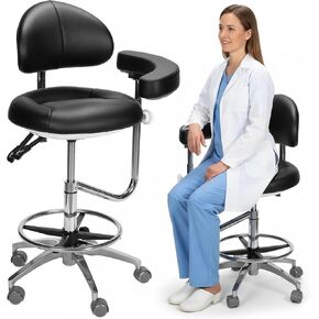 Dental Assistant Chair with Rotatable Armrest Rolling Medical Chair PU Leather Ergonomic Swivel Seating Back Support Dentist Stool for Clinics Tattoo Home and Laboratory in Kuwait