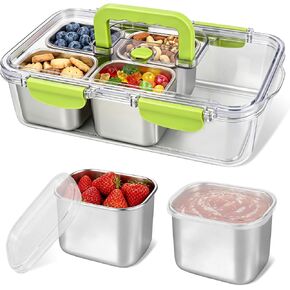 weiwei 6 Compartments Snackle Box Container, Reusable Divided Serving Tray with Lid and Handle, Portable Snack Box Container Snacklebox for Snacks Fruit Candy Picnic Beach Camping, Plastic in Kuwait