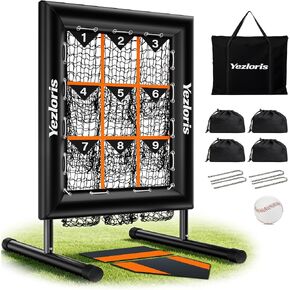 Baseball Pitching Net with 9 Numbered Strike Zone，39"-49" 5 Height Adjustable, Portable Easy Setup Trainer Net for Baseball & Softball with Ball, Home Plate & Pitching Rubber in Kuwait