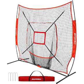 BaseGoal 7'×7' شبكة تدريب البيسبول اللينة، مساند البيسبول، لضرب الضرب مع إطار القوس، منطقة الضرب الإضافية in Kuwait