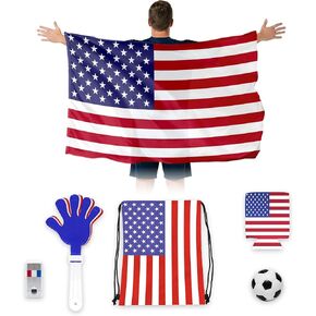 G128 World Soccer Tournament 2026 Cup Soccer Fan Set 6PCS, USA Fan Merch with Flag and Koozie, Accessories for Sports Parties in Kuwait