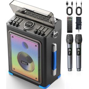 Metfut Professional Karaoke Machine for adults with Bluetooth 5.3, 2 Wireless Mics, Portable Wooden Speaker PA System with Bass/Treble Adjustment for Backyard, Home Parties and Camping-Blue in Saudi Arabia