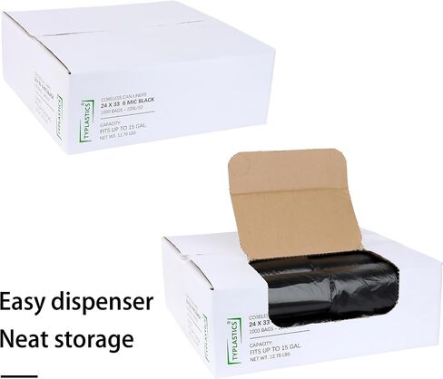 أكياس قمامة سوداء من Typlastics، 10-15 جالون، عدد 1000، 24 بوصة × 33 بوصة، أكياس قمامة عالية الكثافة للحمام والمطبخ والمكتب والصناعية والتجارية والنظافة والبلدية وإعادة التدوير in Kuwait
