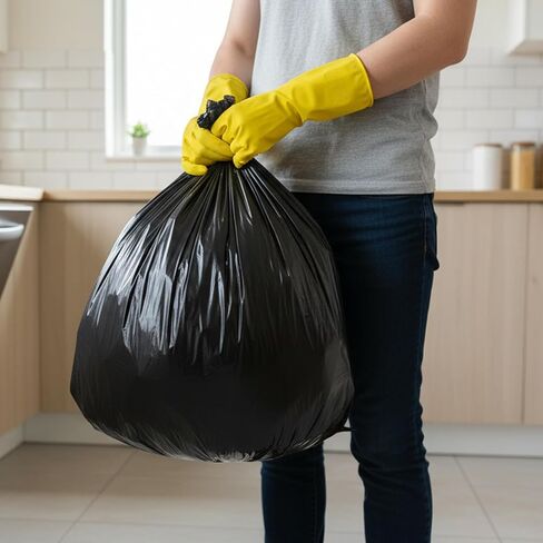 أكياس قمامة سوداء من Typlastics، 10-15 جالون، عدد 1000، 24 بوصة × 33 بوصة، أكياس قمامة عالية الكثافة للحمام والمطبخ والمكتب والصناعية والتجارية والنظافة والبلدية وإعادة التدوير in Kuwait
