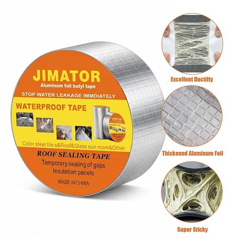 Butyl Waterproof Tape, 2 inch x16 feet Aluminum Foil Tape, Butyl Sealant Tape for RV Roofs, Boats, and Pipes, and for Glass & EPDM Roof Leak Patching, Silver in Kuwait