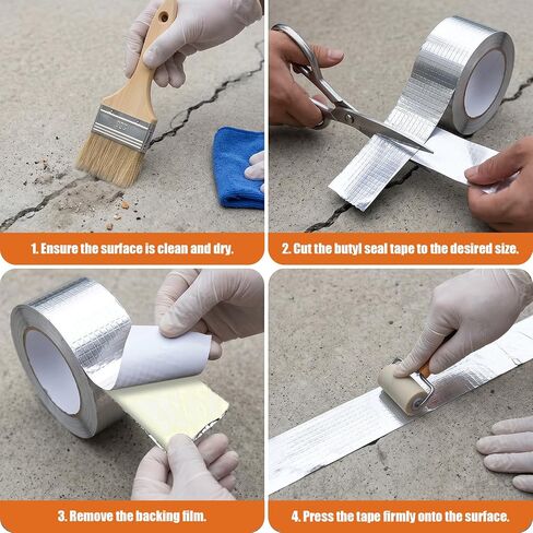 Butyl Waterproof Tape, 2 inch x16 feet Aluminum Foil Tape, Butyl Sealant Tape for RV Roofs, Boats, and Pipes, and for Glass & EPDM Roof Leak Patching, Silver in Kuwait