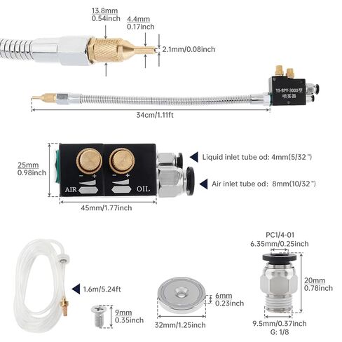 Mist Coolant Lubrication Spray System YS-BPV-300 for Milling & Engraving Machine, 1/4" and 8mm Air Inlet Hose Connector, Cutting Cooling Mister, Pack of 2 in Kuwait
