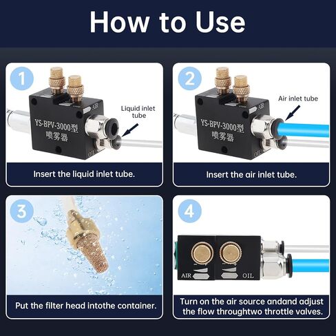 Mist Coolant Lubrication Spray System YS-BPV-300 for Milling & Engraving Machine, 1/4" and 8mm Air Inlet Hose Connector, Cutting Cooling Mister, Pack of 2 in Kuwait