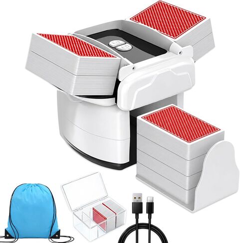 Automatic Card Shuffler for 1–4 Decks with Built-in Card Box, Dual Motor Low-Noise Electric Shuffler, 2600mAh Rechargeable Battery with Type-C Charging, L Carry Bag for Poker, UNO & Blackjack in Kuwait