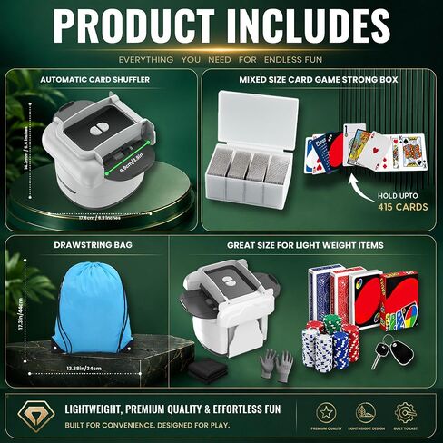 Automatic Card Shuffler for 1–4 Decks with Built-in Card Box, Dual Motor Low-Noise Electric Shuffler, 2600mAh Rechargeable Battery with Type-C Charging, L Carry Bag for Poker, UNO & Blackjack in Kuwait