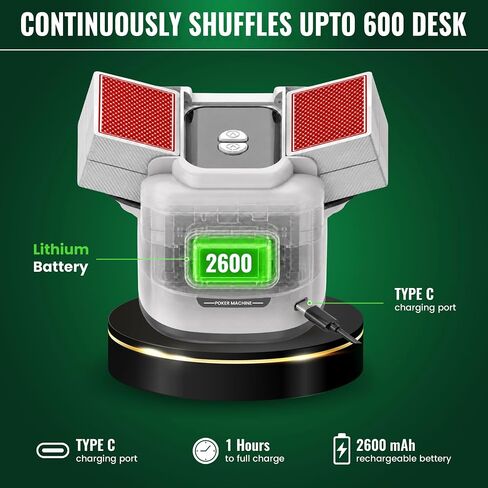 Automatic Card Shuffler for 1–4 Decks with Built-in Card Box, Dual Motor Low-Noise Electric Shuffler, 2600mAh Rechargeable Battery with Type-C Charging, L Carry Bag for Poker, UNO & Blackjack in Kuwait