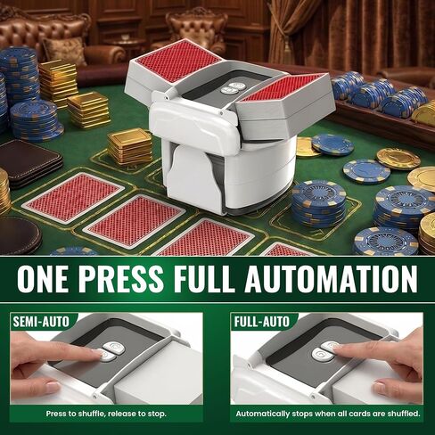 Automatic Card Shuffler for 1–4 Decks with Built-in Card Box, Dual Motor Low-Noise Electric Shuffler, 2600mAh Rechargeable Battery with Type-C Charging, L Carry Bag for Poker, UNO & Blackjack in Kuwait