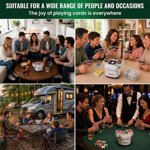 Automatic Card Shuffler for 1–4 Decks with Built-in Card Box, Dual Motor Low-Noise Electric Shuffler, 2600mAh Rechargeable Battery with Type-C Charging, L Carry Bag for Poker, UNO & Blackjack in Kuwait