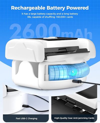 Automatic Card Shuffler for 1-2 Decks, One-Click Shuffling and Manual Mode, Portable Rechargeable (2600mAh) – Compatible with Poker, UNO, Bridge, Spades, Card Games for Dad Gifts in Kuwait