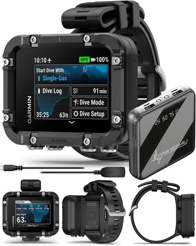 Garmin Descent X30، كمبيوتر الغوص القوي، نظام تحديد المواقع السطحي، أزرار التحكم، شاشة ملونة نابضة بالحياة مقاس 2.4 بوصة، عمر بطارية يصل إلى 30 ساعة مع حزمة Wearable4U PowerBank in Kuwait