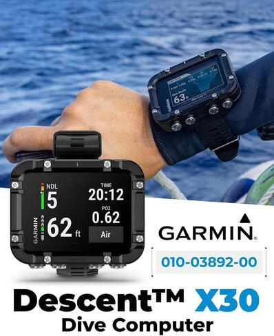 Garmin Descent X30، كمبيوتر الغوص القوي، نظام تحديد المواقع السطحي، أزرار التحكم، شاشة ملونة نابضة بالحياة مقاس 2.4 بوصة، عمر بطارية يصل إلى 30 ساعة مع حزمة Wearable4U PowerBank in Kuwait