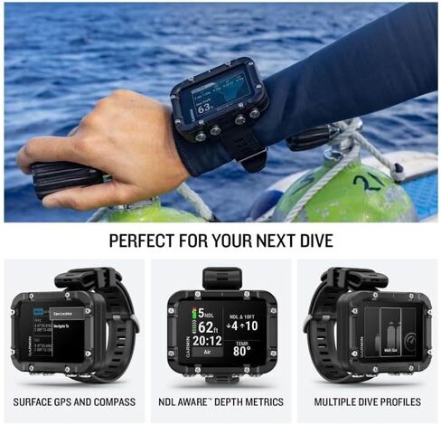 Garmin Descent X30، كمبيوتر الغوص القوي، نظام تحديد المواقع السطحي، أزرار التحكم، شاشة ملونة نابضة بالحياة مقاس 2.4 بوصة، عمر بطارية يصل إلى 30 ساعة مع حزمة Wearable4U PowerBank in Kuwait