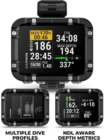 Garmin Descent X30، كمبيوتر الغوص القوي، نظام تحديد المواقع السطحي، أزرار التحكم، شاشة ملونة نابضة بالحياة مقاس 2.4 بوصة، عمر بطارية يصل إلى 30 ساعة مع حزمة Wearable4U PowerBank in Kuwait
