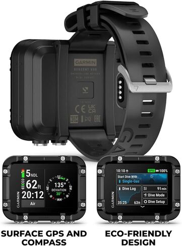 Garmin Descent X30، كمبيوتر الغوص القوي، نظام تحديد المواقع السطحي، أزرار التحكم، شاشة ملونة نابضة بالحياة مقاس 2.4 بوصة، عمر بطارية يصل إلى 30 ساعة مع حزمة Wearable4U PowerBank in Kuwait