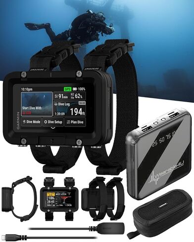 Garmin Descent X50i، كمبيوتر غوص ممتاز، شاشة لمس 3 بوصات، تصنيف غوص 20 ATM، أزرار مقاومة للتسرب، نظام تحديد المواقع السطحي، بوصلة غوص مع حزمة بنك الطاقة Wearable4U in Kuwait