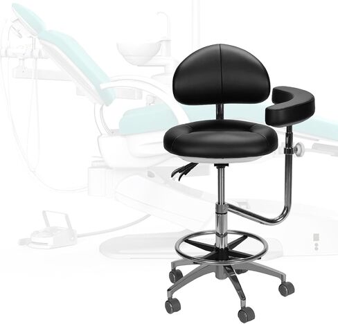 Rolling Medical Chair PU Leather Ergonomic Swivel Seating Back Support Dentist Stool with Rotatable Armrest Height Adjustable for Clinics Tattoo Home and Laboratory in Kuwait