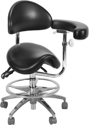 Saddle Rolling Stool with Armrest & Wheels Comfortable Dental Mobile Saddle Chair with Back Support for Dentist Salon Tattoo in Kuwait