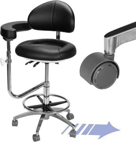 Dental Assistant Chair PU Leather Ergonomic Rolling Chair with Rotatable Armrest Height Adjustable Dental Stool for Clinics Tattoo Home and Laboratory in Kuwait