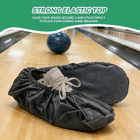 2 Pairs Waterproof Bowling Shoe Covers, Non-Slip with Thickened Sole for Indoor & Outdoor Use, Men and Women Shoe Protector, Black, Suitble for 9-12 Yard (Men) in Kuwait