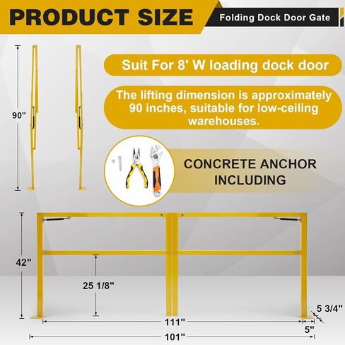 Wesiti Loading 8ft Folding Dock Double Safety Gate, Fall Hazard Protection for Warehouse Unloading Area Truck Dock Guardrail(8.42 x 3.5 ft) in Kuwait