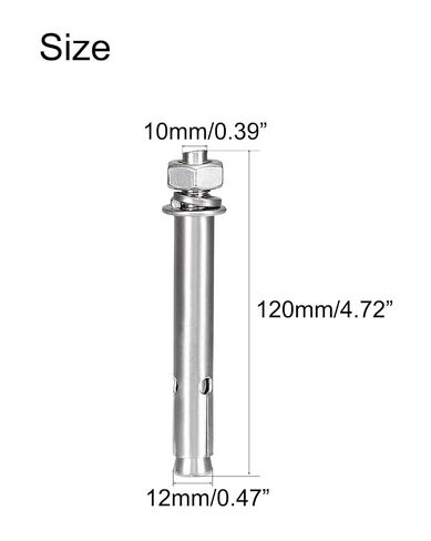 NACX M10 x 120mm Expansion Bolts, 304 Stainless Steel External Hex Expansion Screw Bolt Sleeve Anchor Fastener, 2Pcs in Kuwait