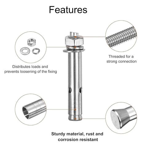 NACX M10 x 120mm Expansion Bolts, 304 Stainless Steel External Hex Expansion Screw Bolt Sleeve Anchor Fastener, 2Pcs in Kuwait