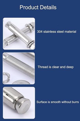 NACX M10 x 120mm Expansion Bolts, 304 Stainless Steel External Hex Expansion Screw Bolt Sleeve Anchor Fastener, 2Pcs in Kuwait