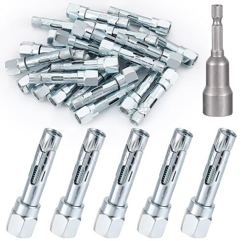 25 Pcs M10x40mm Metal Expansion Bolts, Carbon Steel Zinc Plated Anchors with #14 Socket, Heavy Duty Wall Fasteners for Concrete Brick Stone in Kuwait