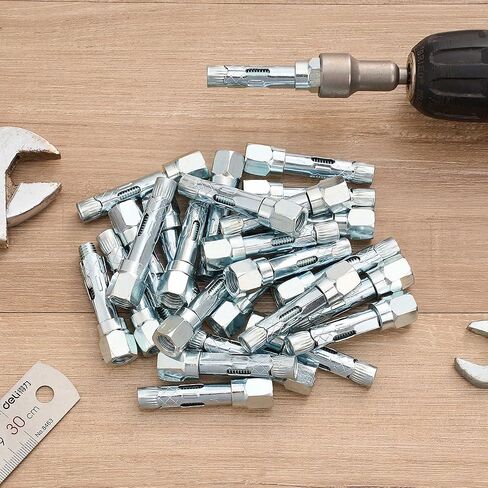 25 Pcs M10x40mm Metal Expansion Bolts, Carbon Steel Zinc Plated Anchors with #14 Socket, Heavy Duty Wall Fasteners for Concrete Brick Stone in Kuwait
