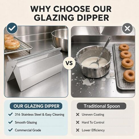 Stainless Steel Donut Glazing Dipper 17-Inch, Food-Grade 316 Stainless Steel with 2mm Thick Heavy-Duty Construction, Commercial Donut Icing Spoon for Even Glaze Coating in Donut Shops & Bakeries in Kuwait