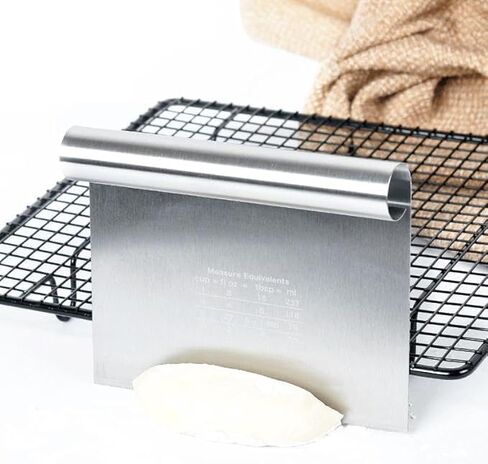Professional Stainless Steel Dough Scraper with Measuring Scale, Mirror Polished, 5.9x4.7 Inch, Multipurpose Pastry Cutter for Bread, Cake, Pizza in Kuwait